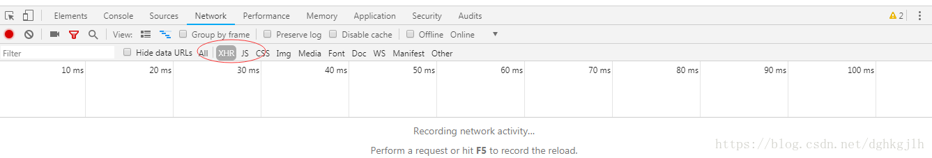 Chrome Network 面板中的 XHR 请求类型筛选入口