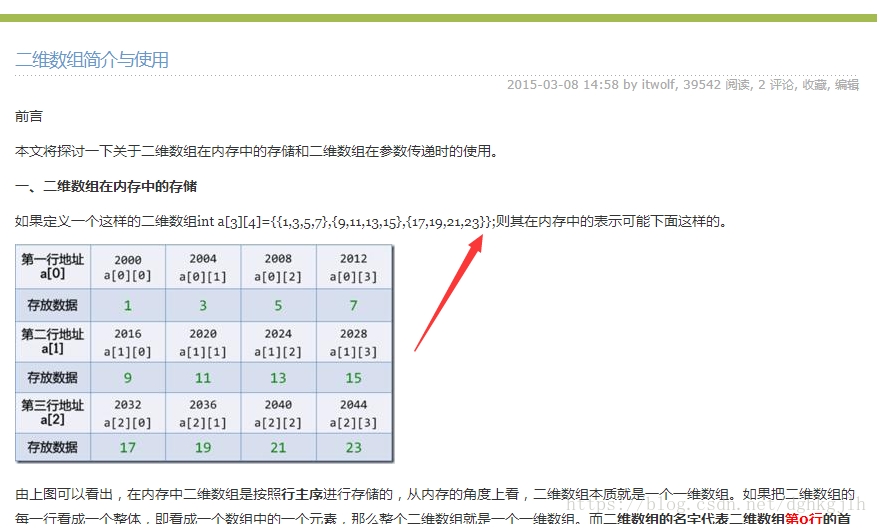 Java 二维数组的内存地址与各行元素分配示意