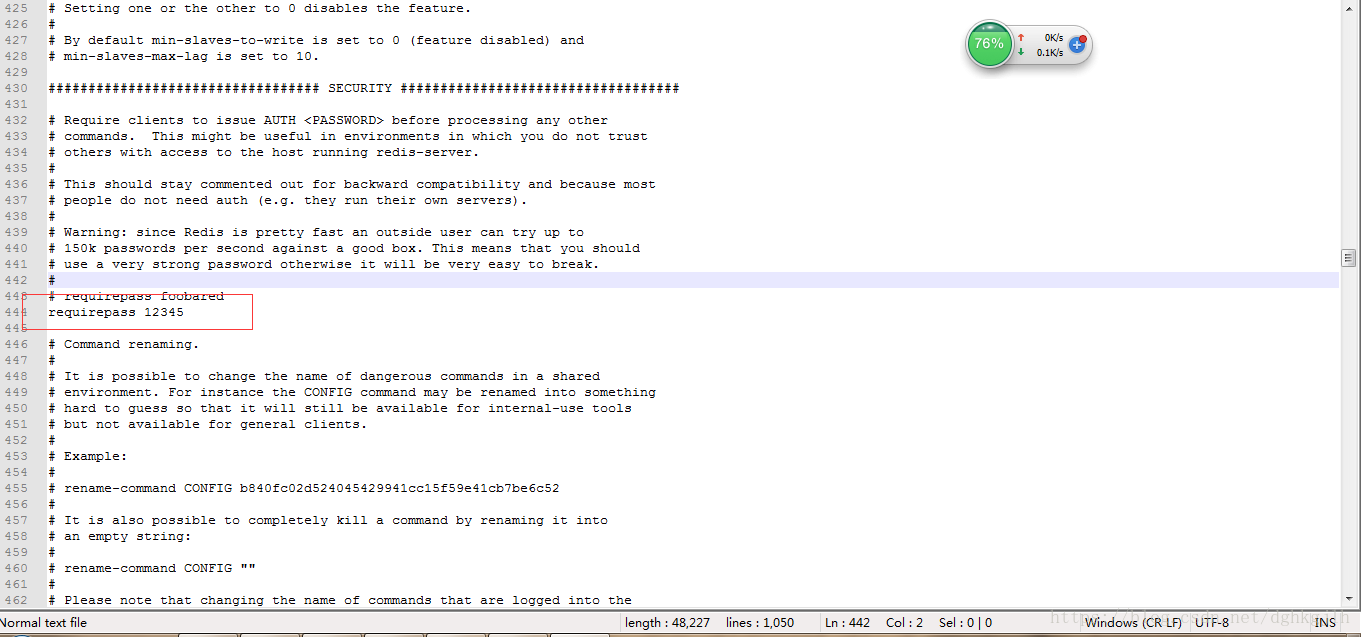 Redis Windows 配置文件中通过 requirepass 设置密码