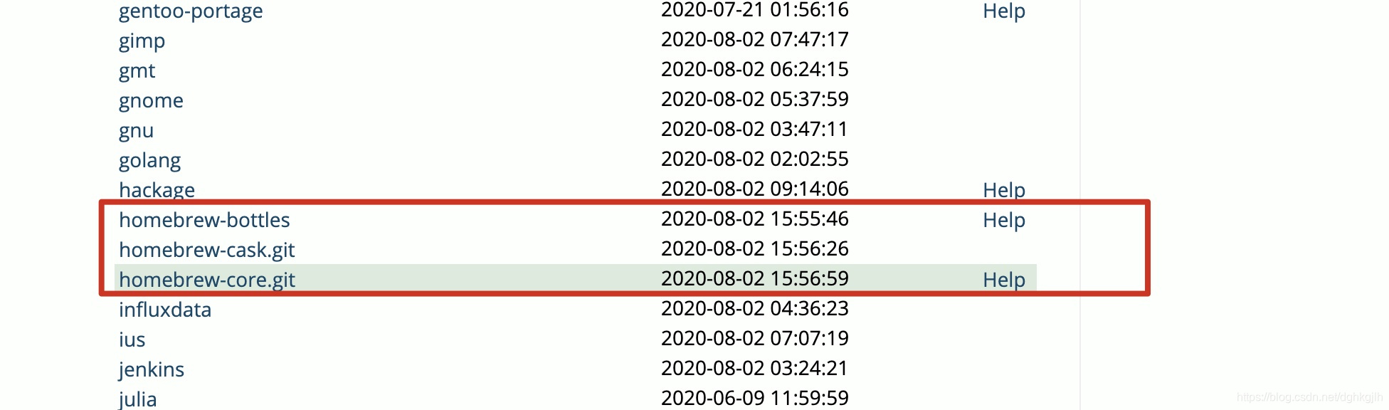 中科大镜像目录中的 Homebrew 镜像与 help 链接