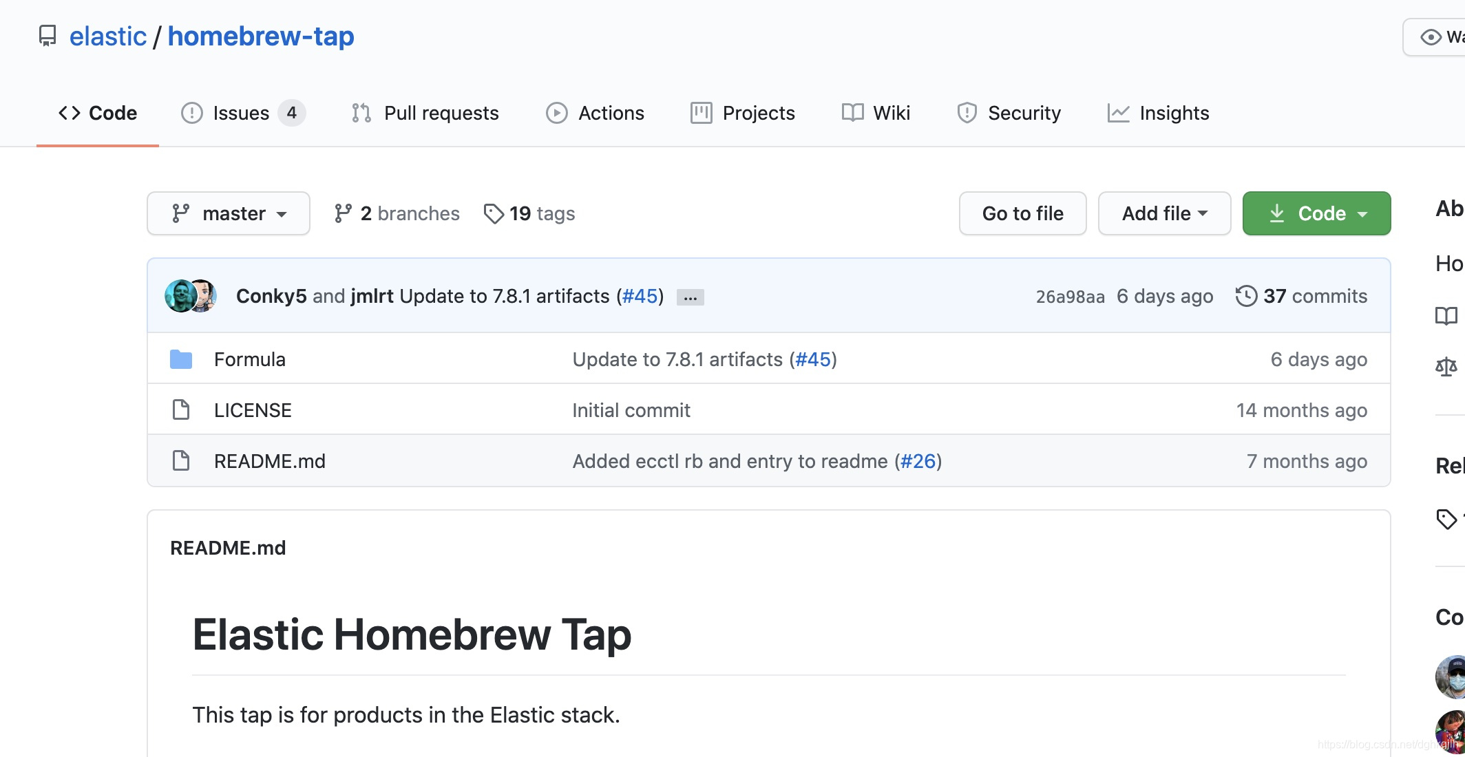 Elastic Homebrew Tap 仓库中的 Formula 目录与 README