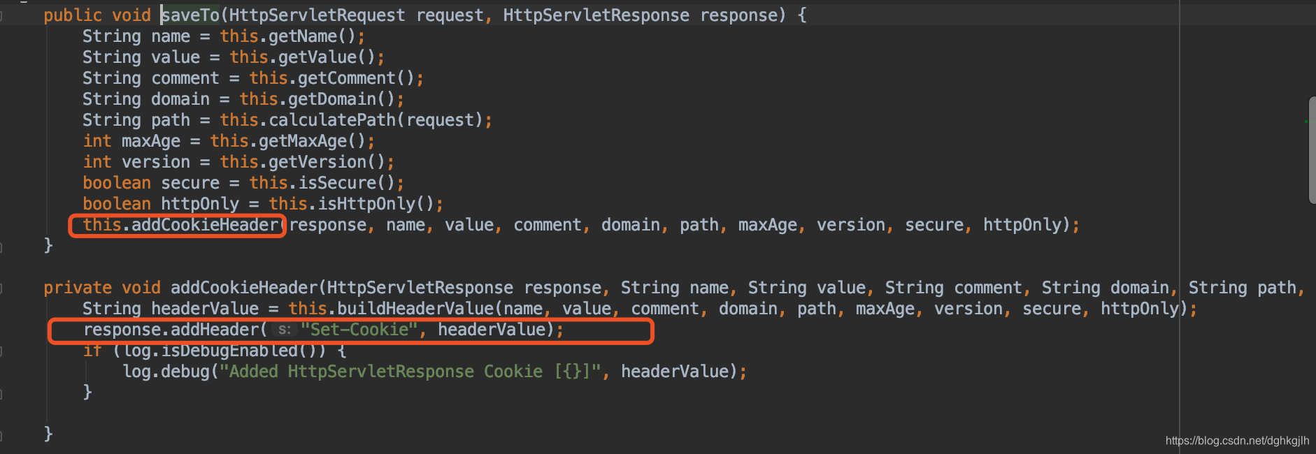 Shiro SimpleCookie.saveTo source writing the cookie to the HTTP response