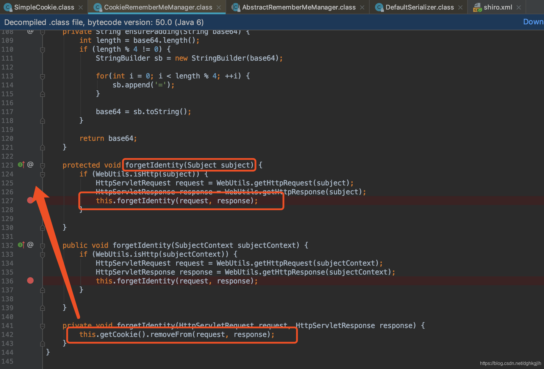CookieRememberMeManager call flow for removing the rememberMe cookie