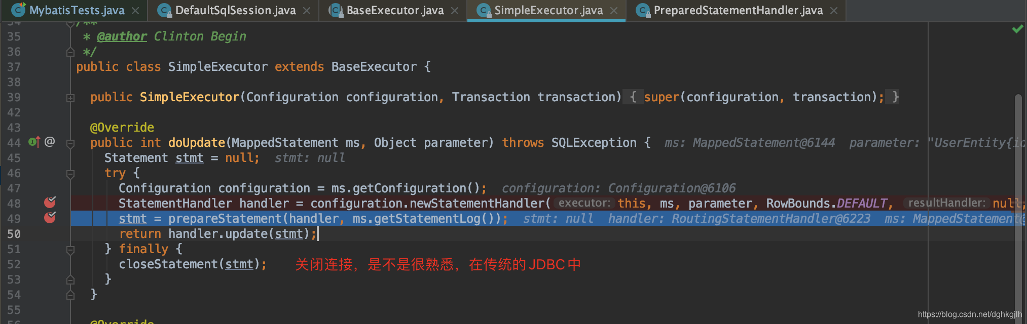 SimpleExecutor.doUpdate 创建 StatementHandler、准备语句并执行更新
