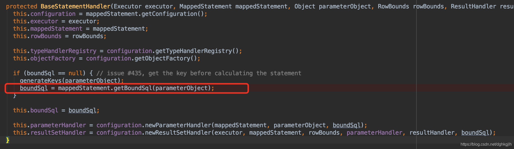 BaseStatementHandler 从 MappedStatement 获取 BoundSql