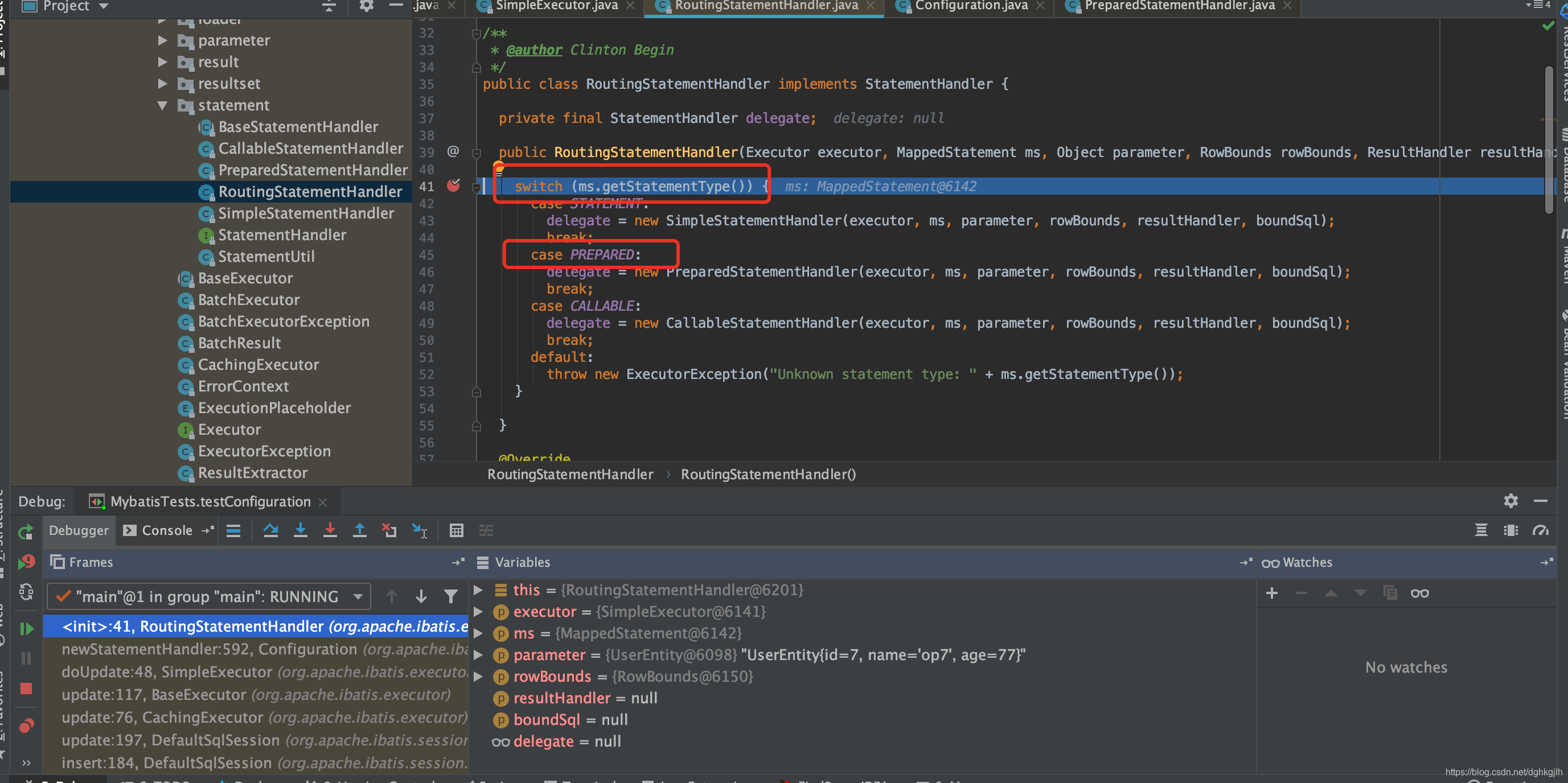 RoutingStatementHandler 按 statementType 选择 PreparedStatementHandler