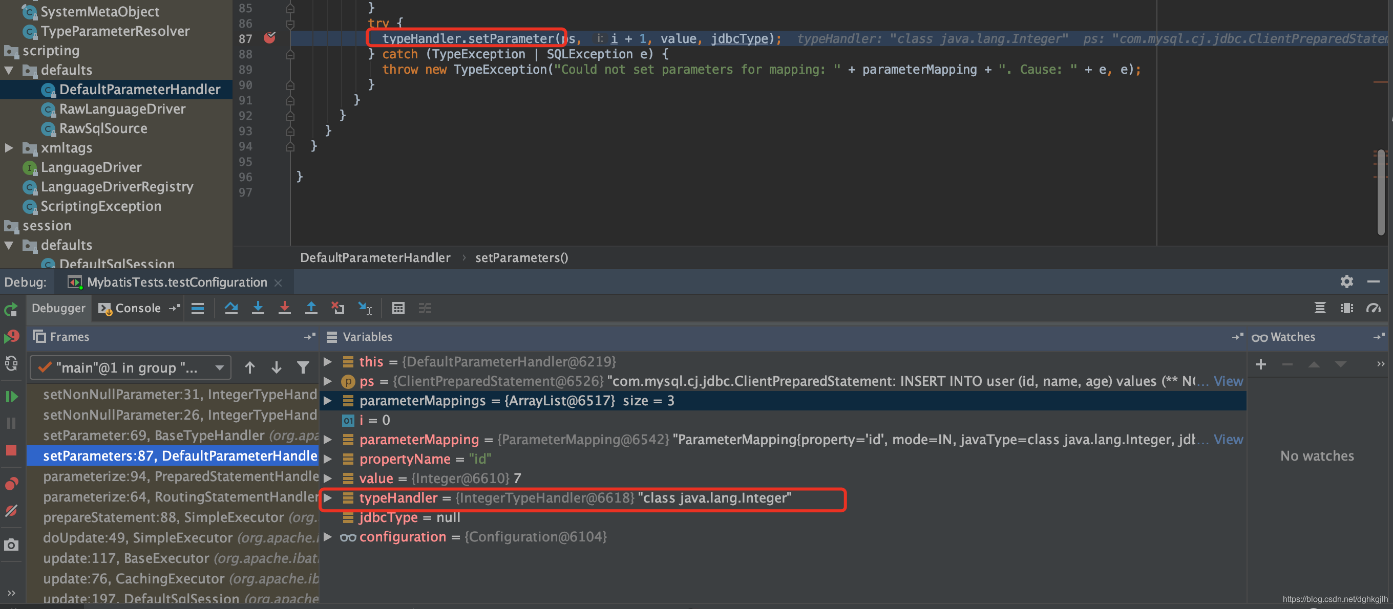 DefaultParameterHandler 使用 IntegerTypeHandler 设置整数参数
