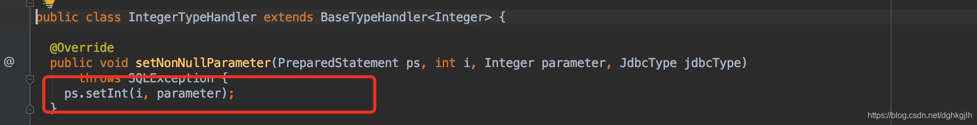IntegerTypeHandler.setNonNullParameter 调用 PreparedStatement.setInt