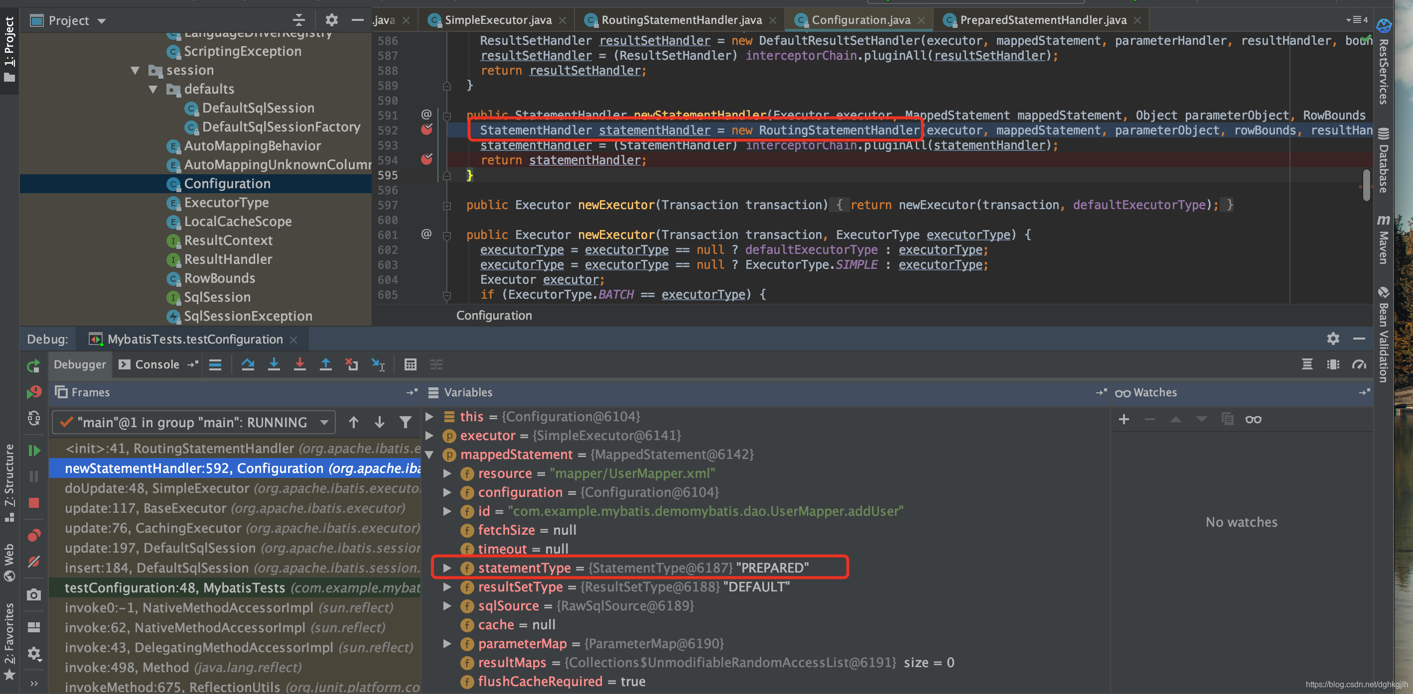 Configuration.newStatementHandler 创建 RoutingStatementHandler 的调试过程