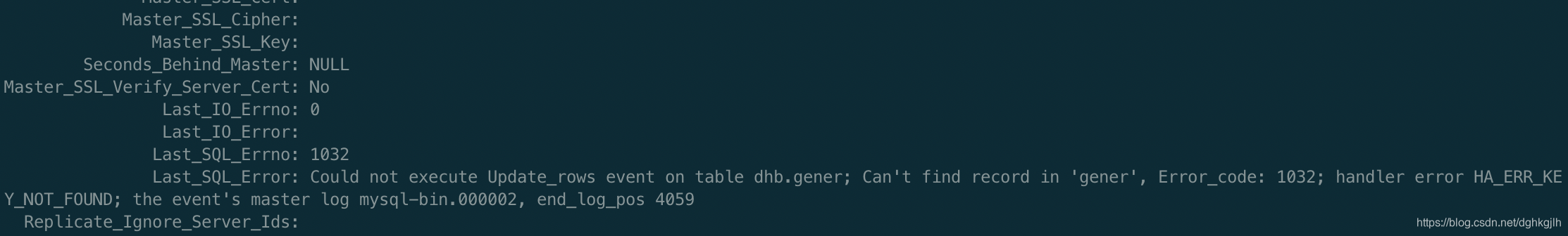 MySQL 从库 Last_SQL_Error 显示更新时找不到记录，错误码为 1032