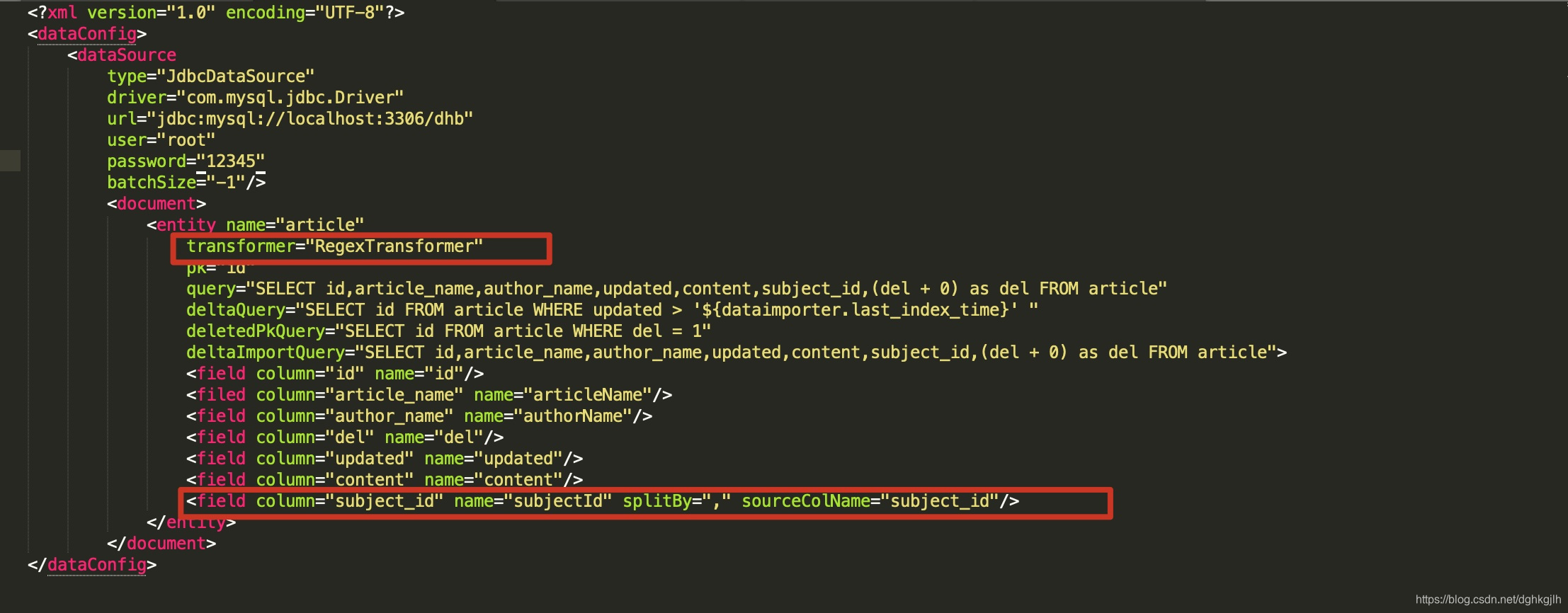 Solr DataImport 配置 RegexTransformer，将逗号分隔值拆成多值字段