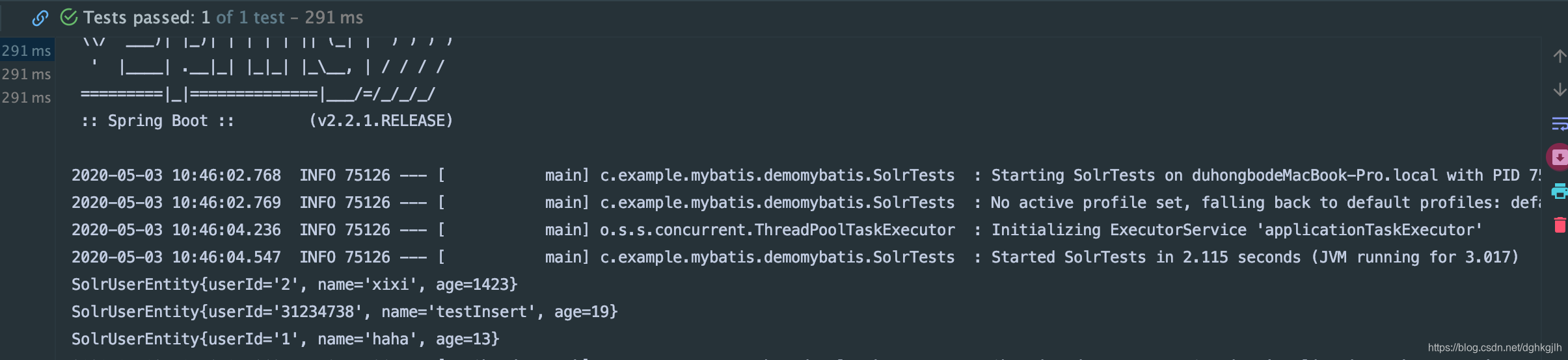 Application console output of document data queried with SolrJ