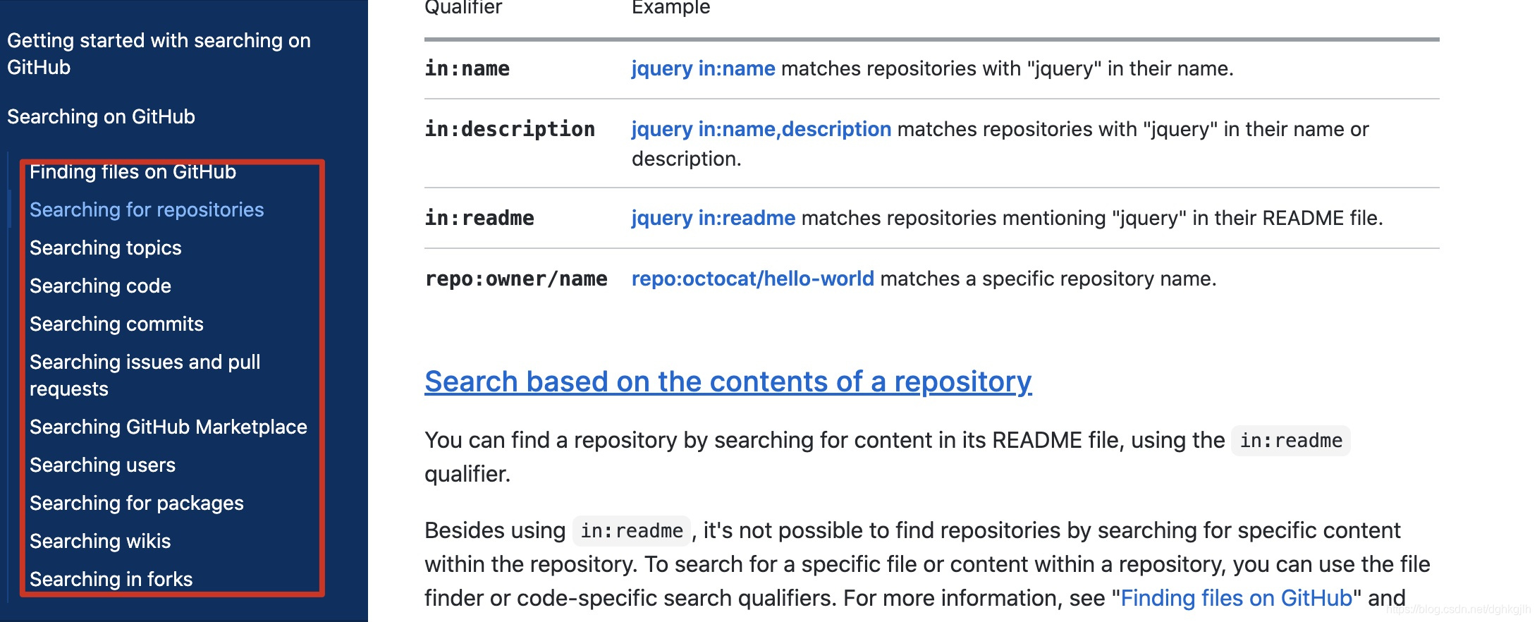 GitHub Docs 搜索仓库文档中的查询限定符示例
