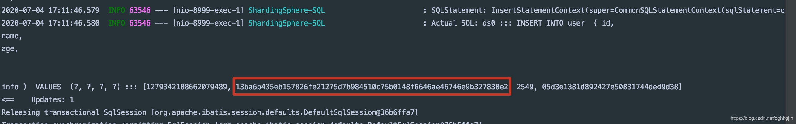 自定义加密策略生效后的 SQL 执行日志