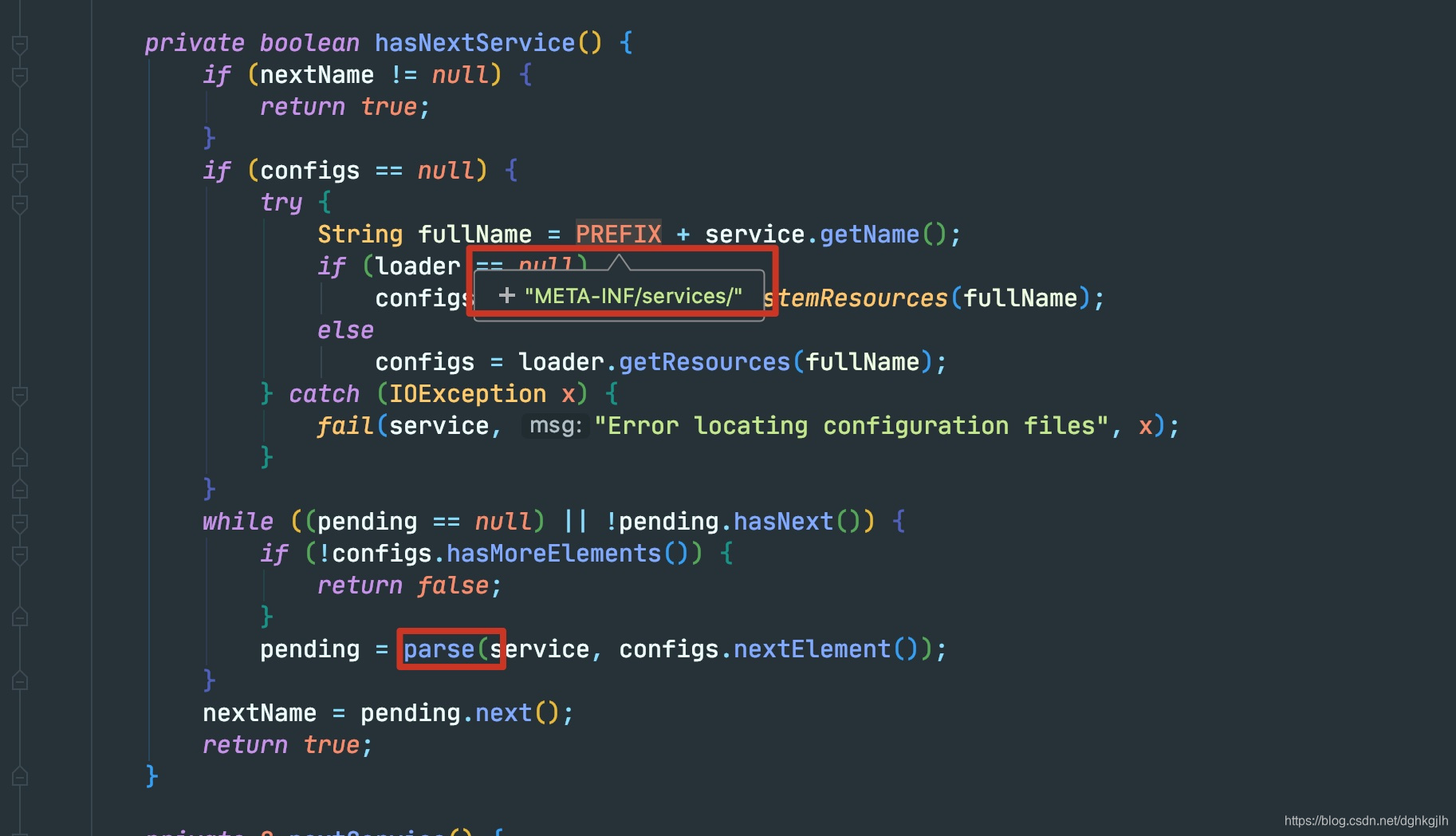 LazyIterator.hasNextService 按服务名查找 META-INF/services 配置