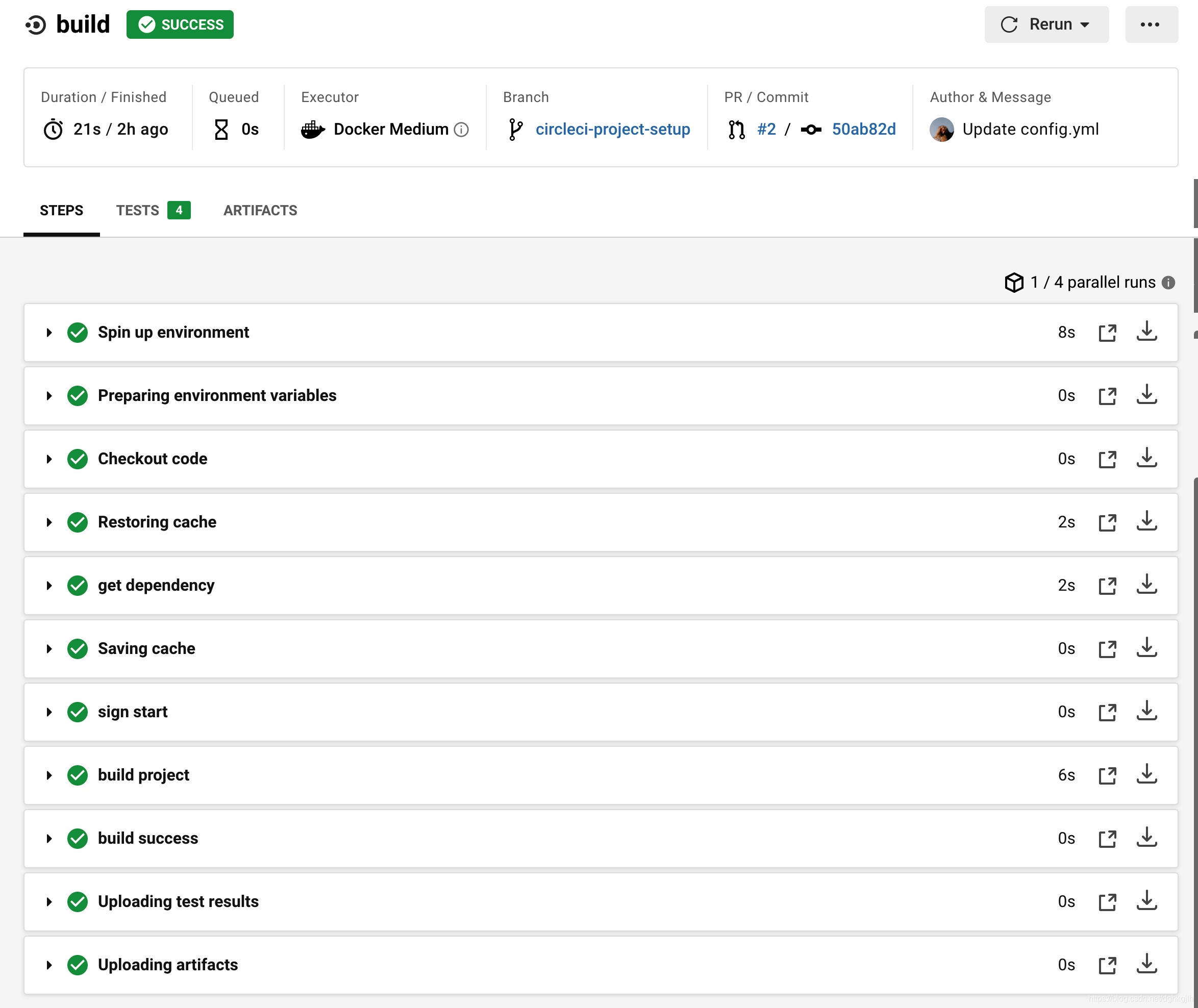 CircleCI Job 详情展示 Docker 环境和各执行步骤