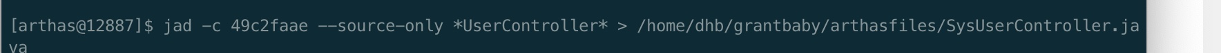 Arthas command writing jad decompilation output to a Java file