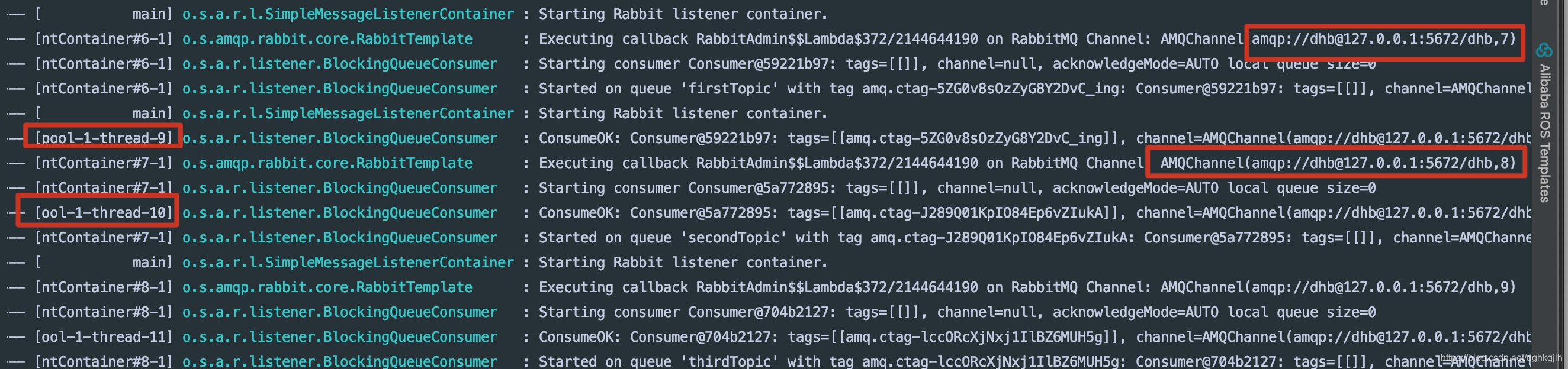Spring AMQP DEBUG 日志显示消费者启动与 ConsumeOk 回调