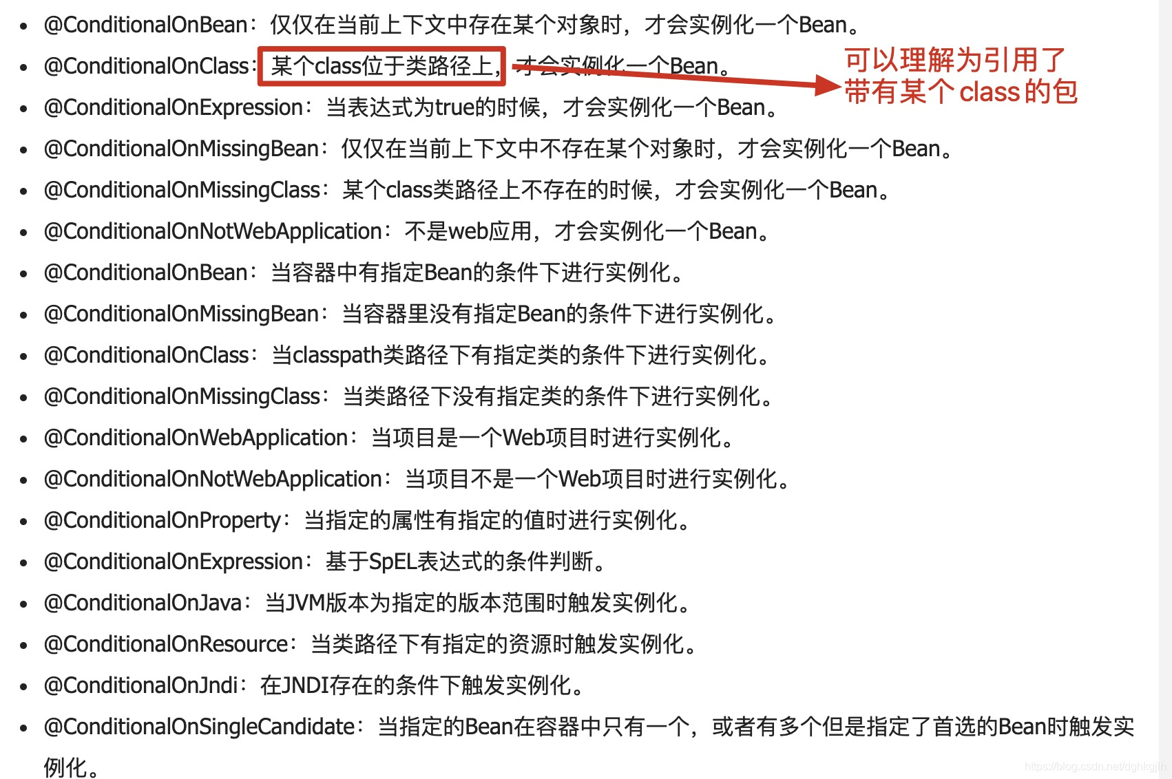 Spring Boot 条件注解列表及 @ConditionalOnClass 说明