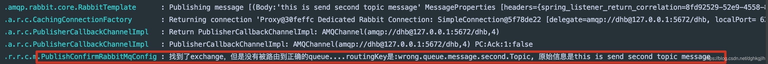 消息无法路由到 Queue 时生产者收到退回回调的日志