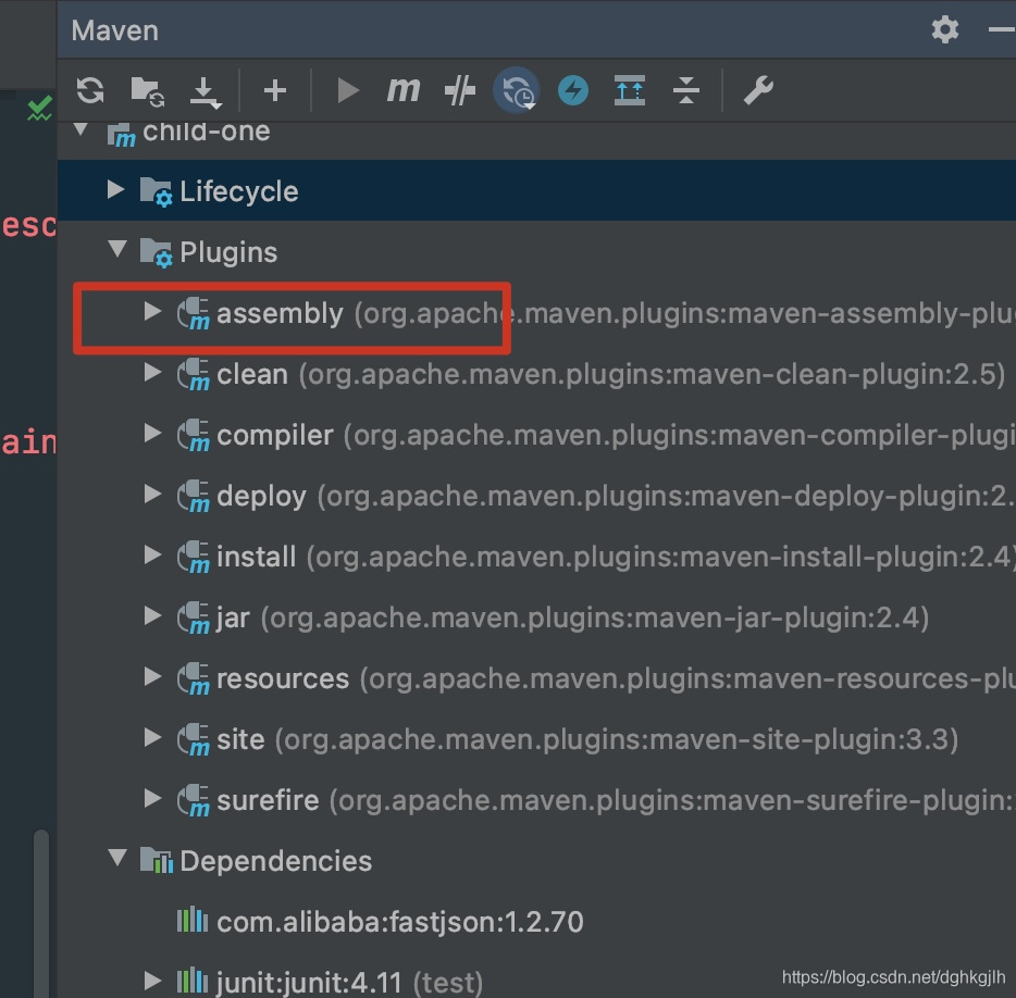 正确配置后 IDEA Maven 插件列表显示 assembly 插件