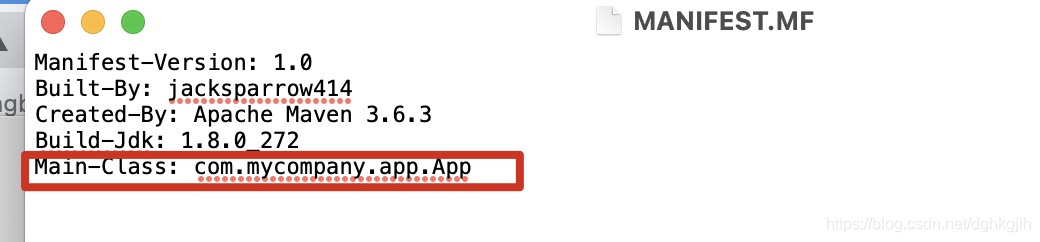 MANIFEST.MF 中配置 Main-Class 为 com.mycompany.app.App