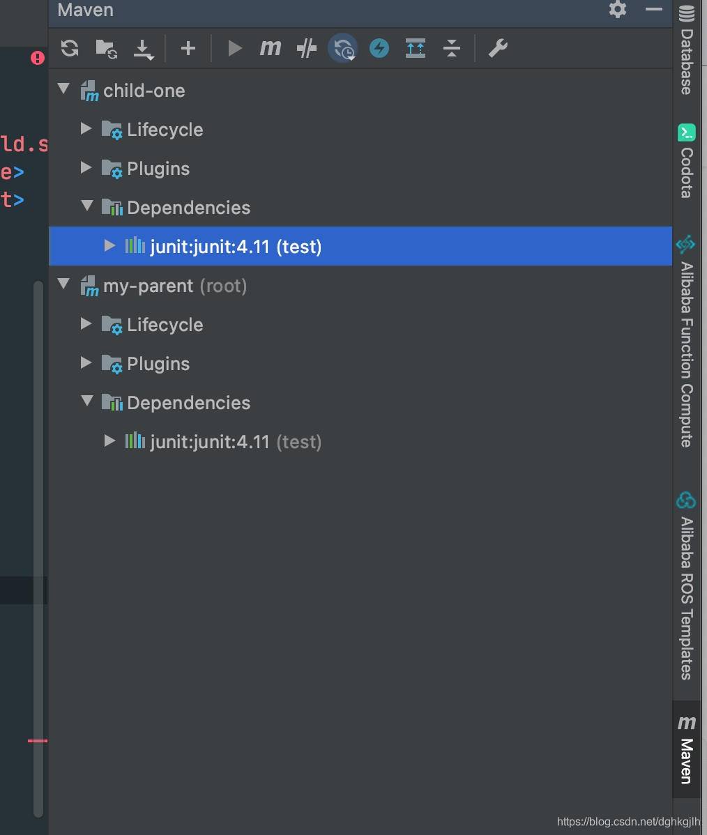IDEA 显示子模块继承的 JUnit 依赖，未自动引入 fastjson