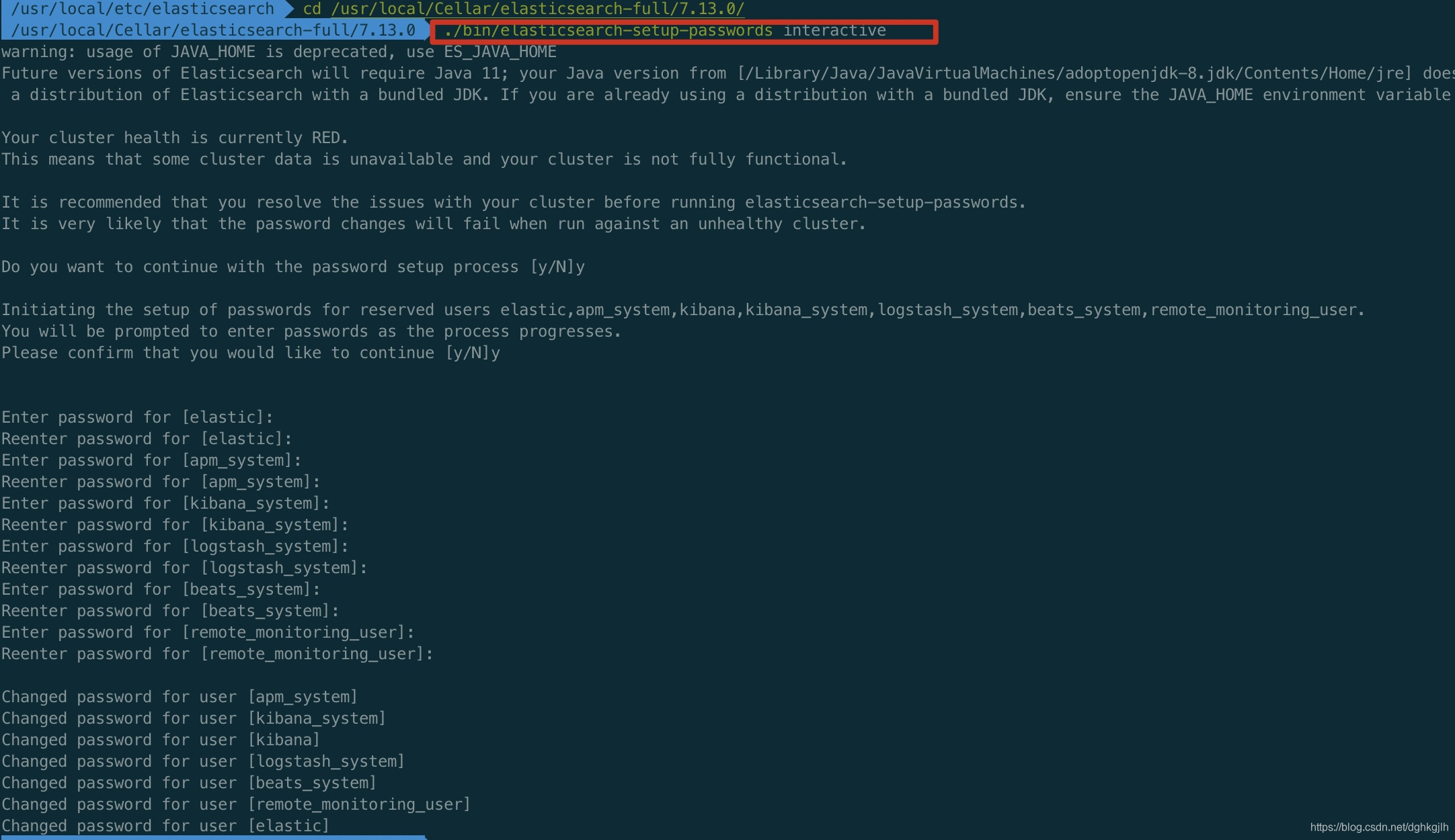 elasticsearch-setup-passwords 命令为内置用户设置密码