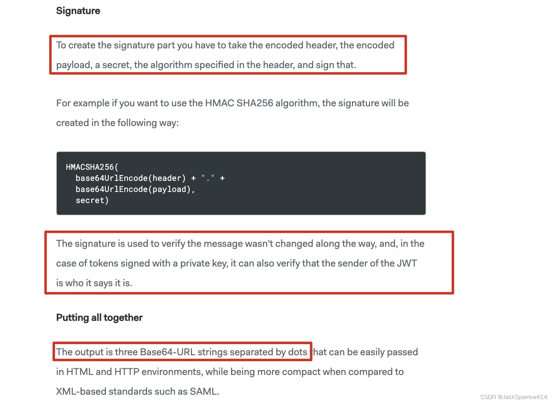 Explanation of JWT signatures generated from the encoded Header, Payload, and key