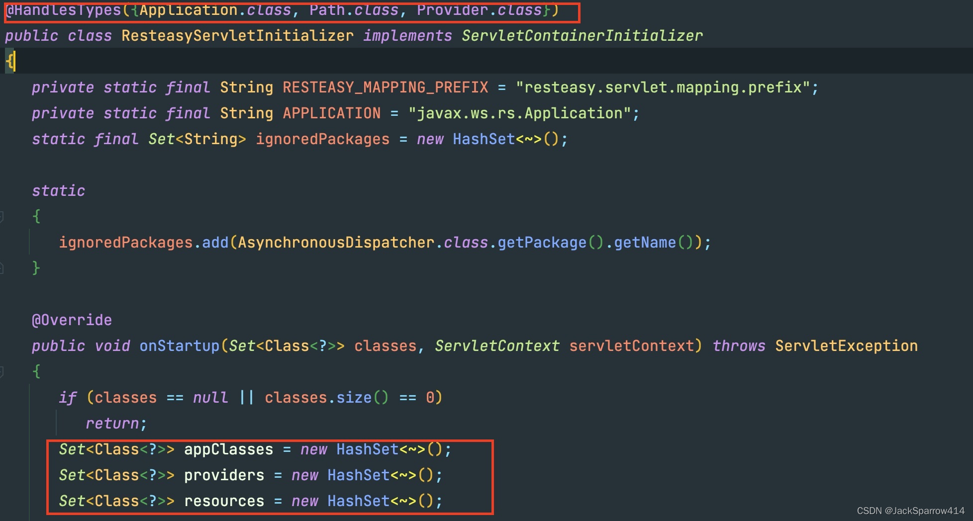 ResteasyServletInitializer.onStartup 初始化应用、资源和 provider 集合
