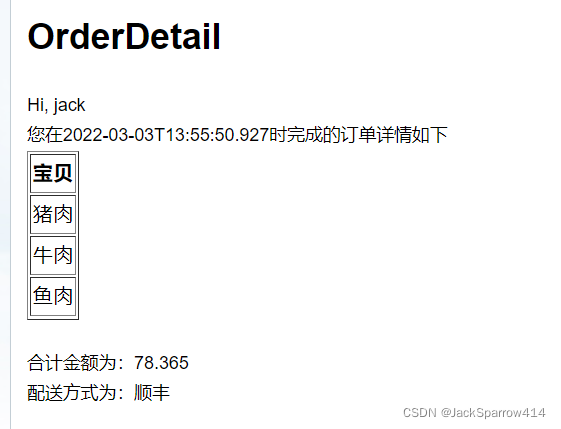 使用 Velocity 模板生成的 OrderDetail 订单邮件