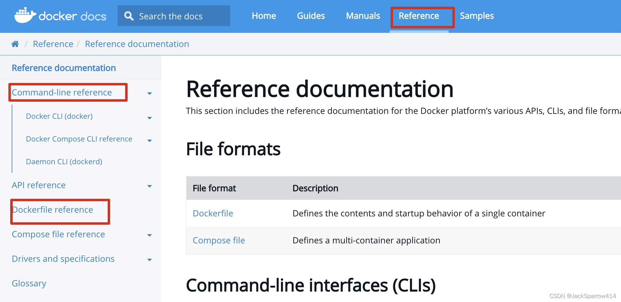 Docker Reference 文档中的命令行、Dockerfile 与 Compose 参考入口