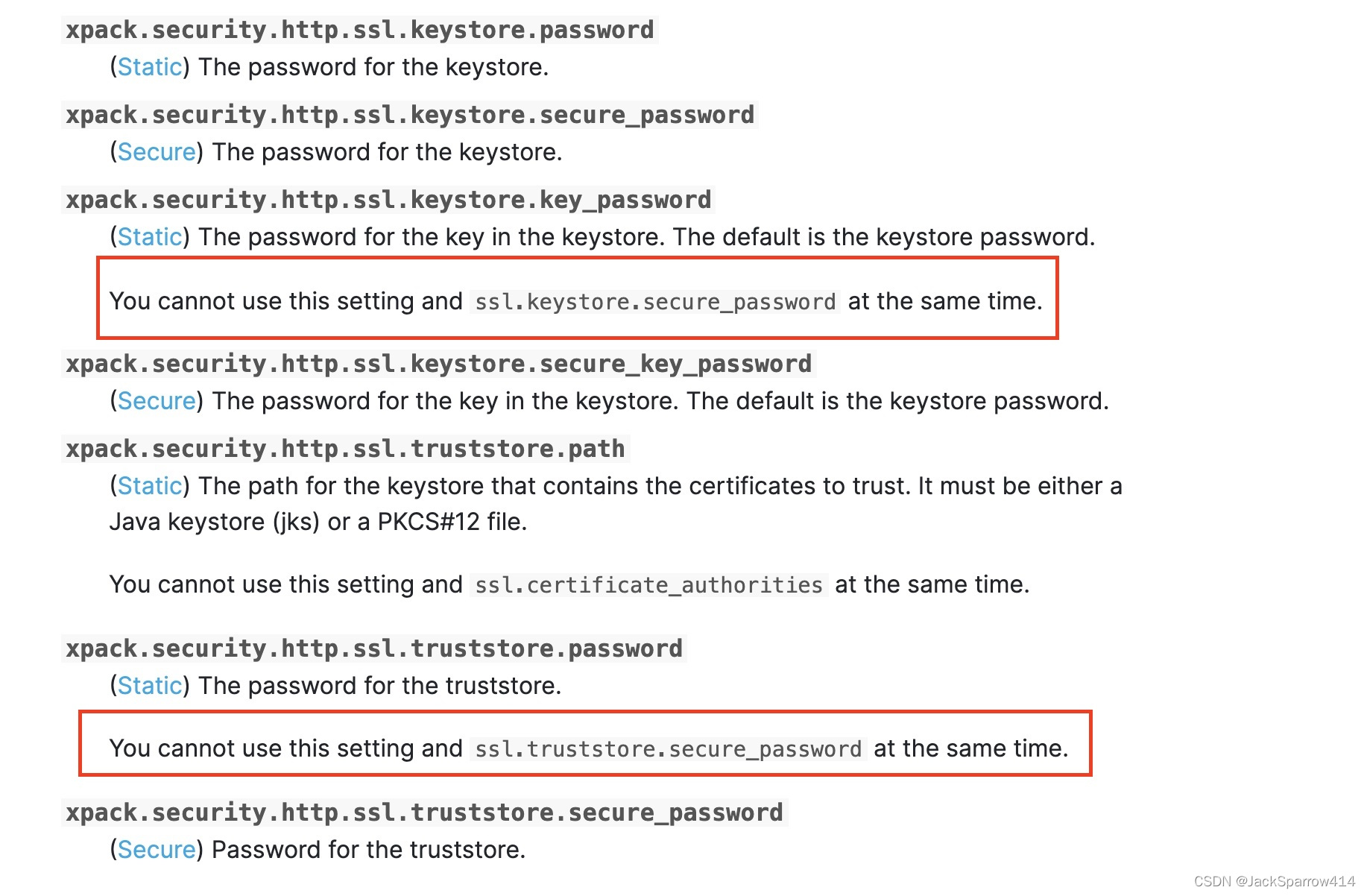 Elasticsearch 文档说明 password 与 secure_password 不能同时配置