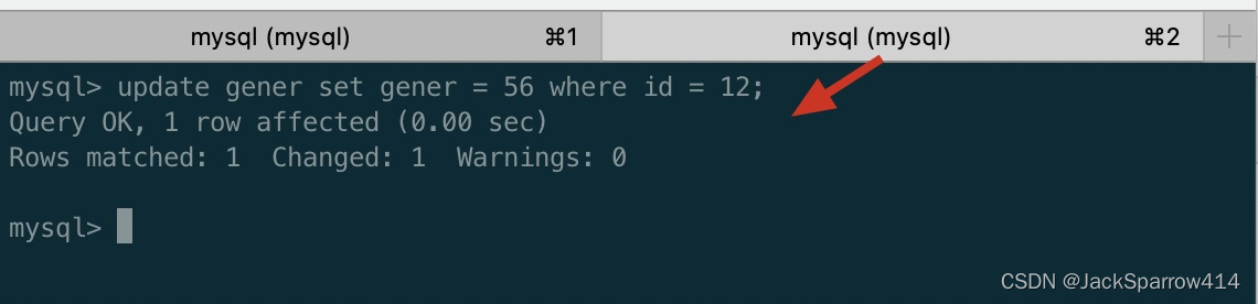 MySQL 客户端 A 更新 gender 为 56 但尚未提交事务