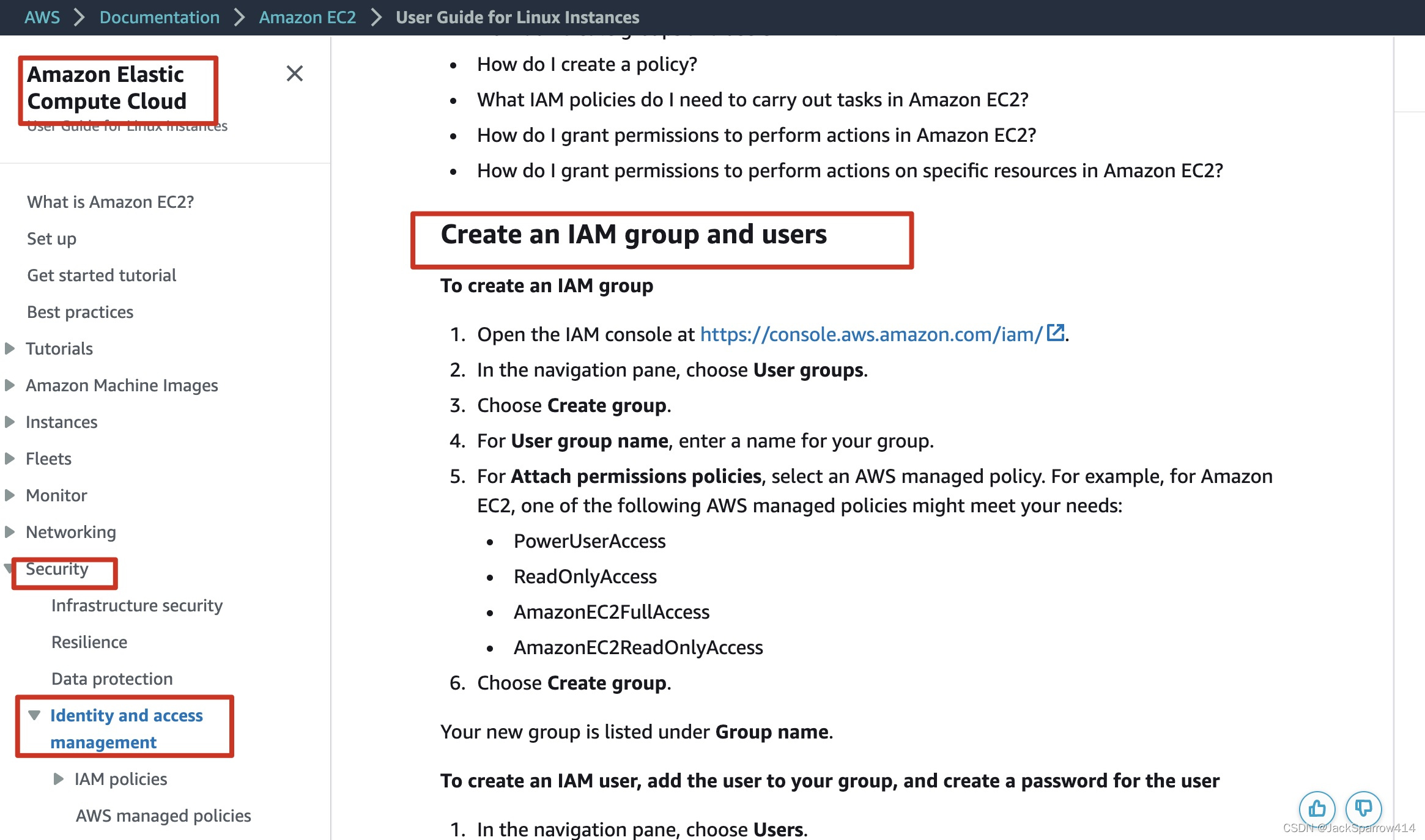 AWS EC2 入门文档中的创建 IAM 用户组与用户步骤