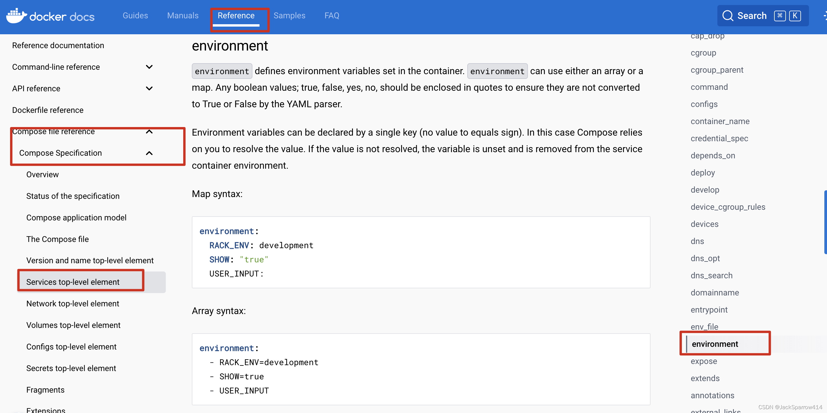 Docker Compose 文档中 environment 的 Map 和 Array 两种写法