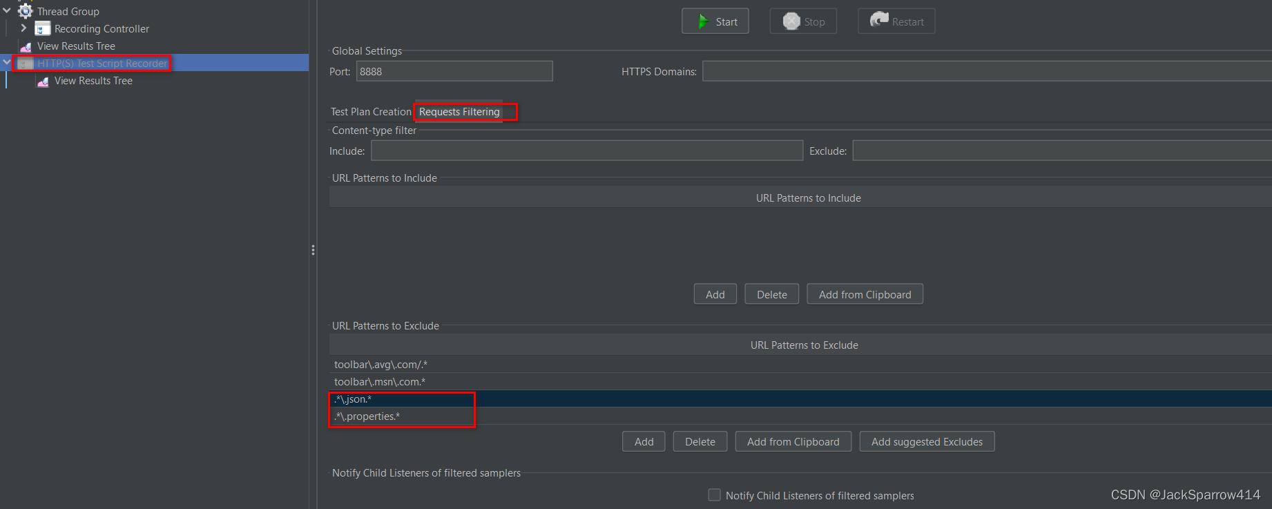 JMeter HTTP(S) Test Script Recorder 中配置要排除的 URL 模式