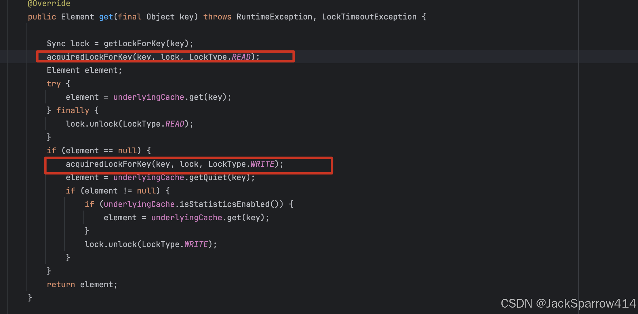 BlockingCache.get 获取读锁并在缓存未命中时获取写锁