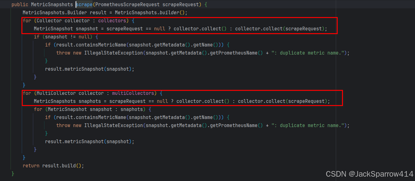 PrometheusRegistry.scrape 遍历 Collector 与 MultiCollector 收集指标